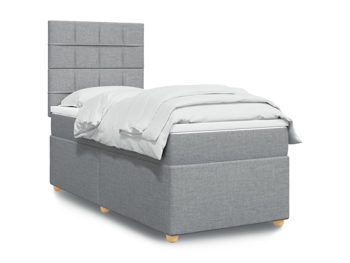 Cama Box Spring Con Colchón Tela Gris Claro 80x200 Cm