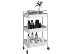 Carrito De Servicio De Acero Con Espacio De Almacenamiento, Con Ruedas, 3 Estantes Perforados, 45 X 30,6 X 79 Cm, Blanco