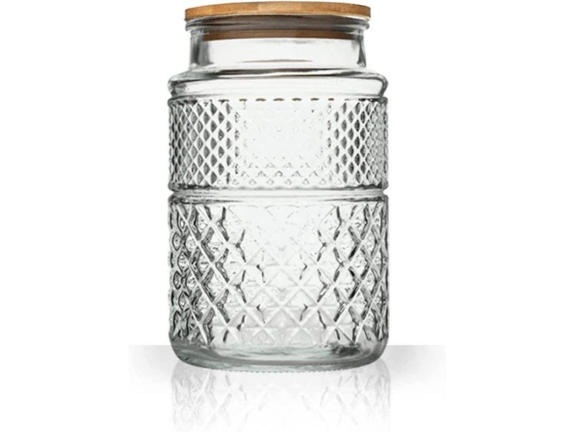 1 Paquete De Tarros De Cristal Redondos Sellados De 2000 Ml Con Tapas De Bambú Para Almacenar Cereales.