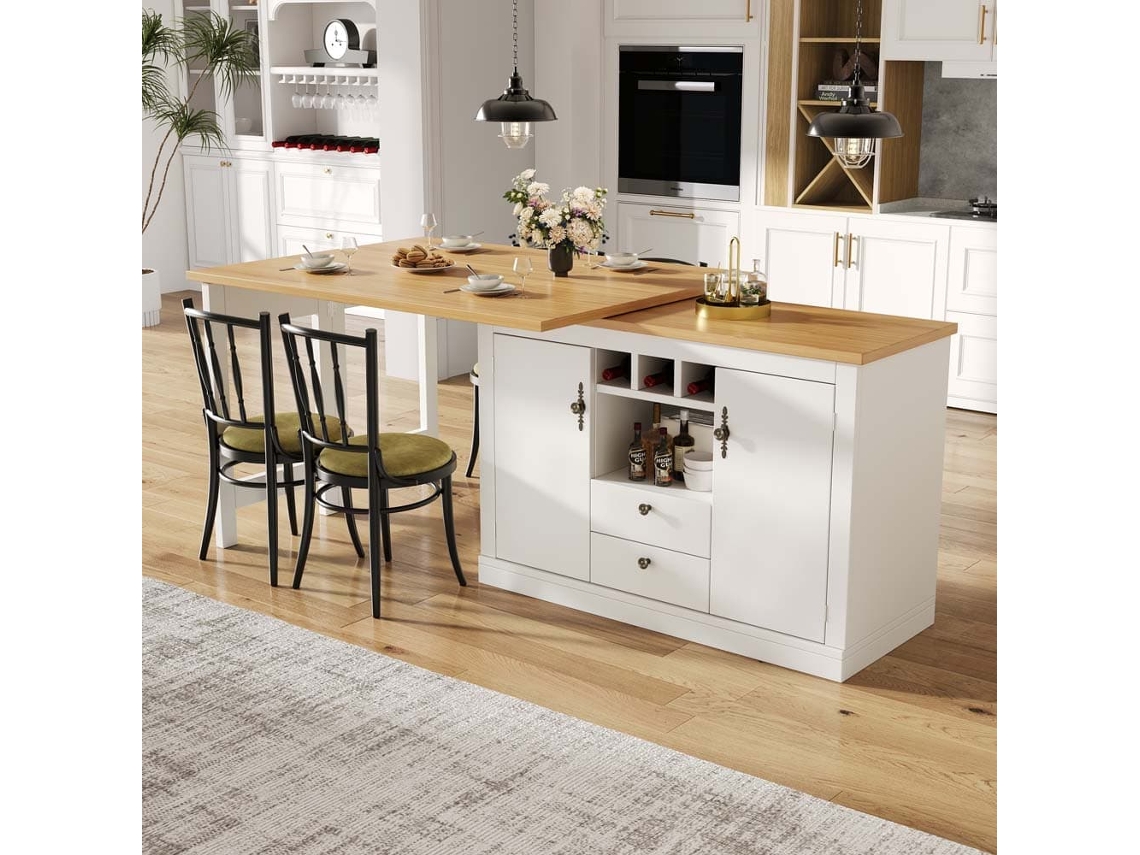 Mesa De Bar Extensible 120-180cm - Con Función De Rotación 360° Y Almacenamiento - Blanco