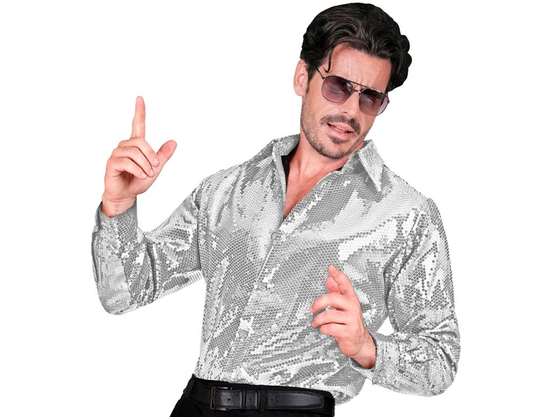 Disfraz o Camisa Moda plateada con lentejuelas para hombre