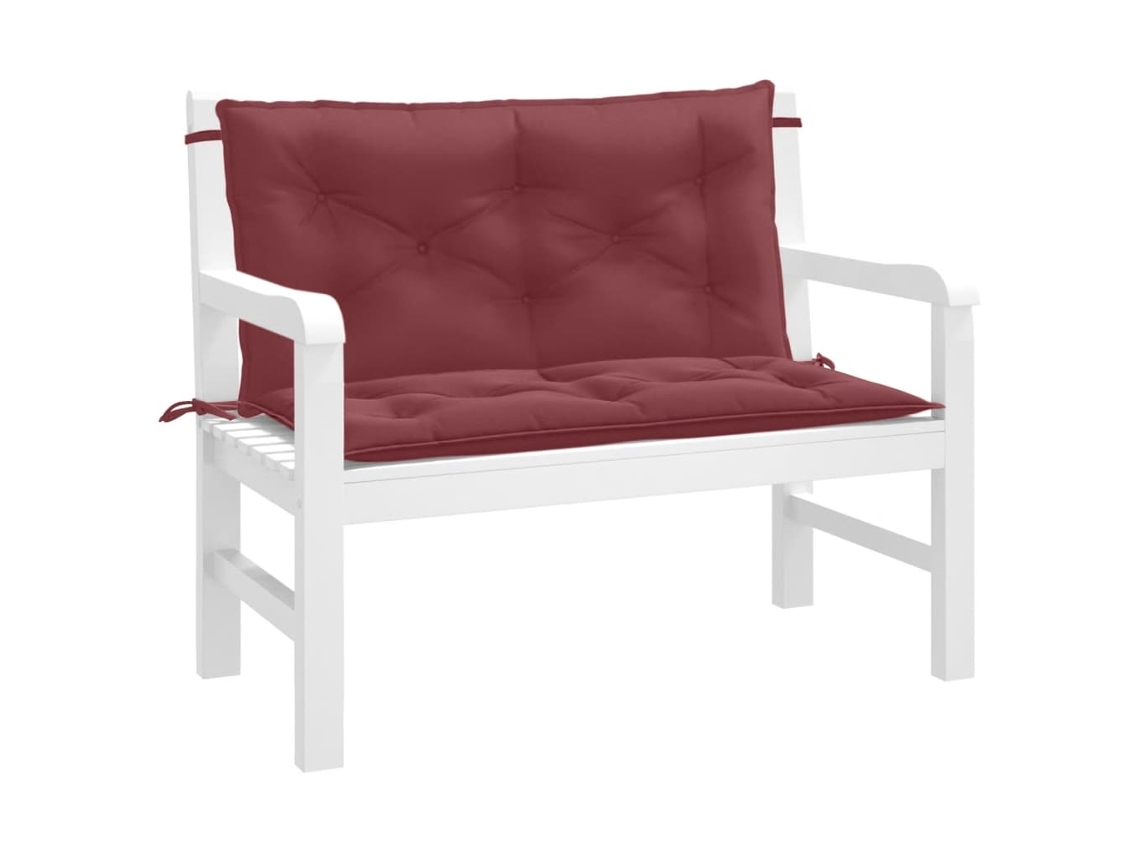 Cojines Banco Jardín 2 Uds Tela Rojo Tinto Melange 100x50x7 Cm