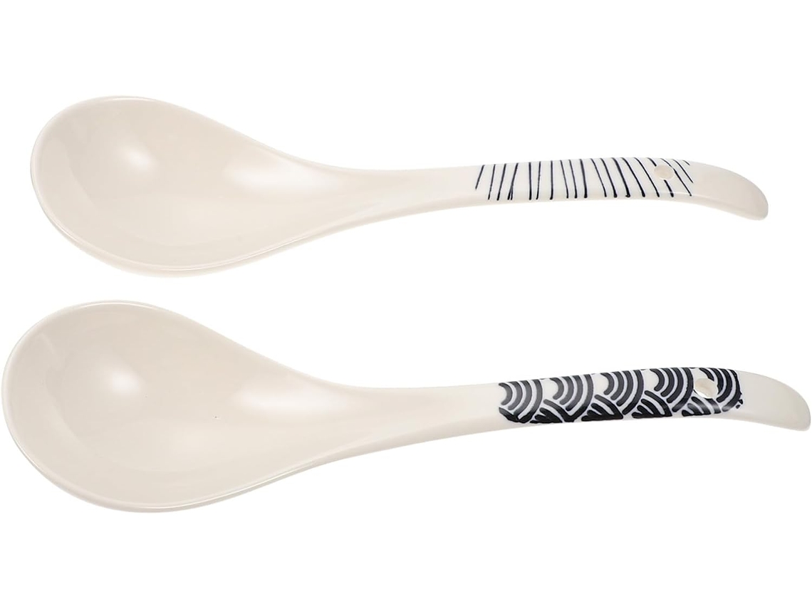Juego De 2 Cucharas De Sopa De Cerámica Azul Decoradas, Con Mangos Largos, Para Arroz.