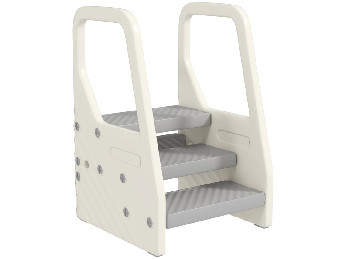 Taburete infantil ajustable de 3 a 2 escalones, con asa, antideslizante, para diferentes partes, de plástico, gris.