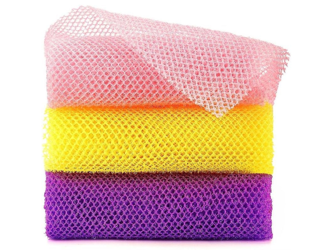 3 Esponjas De Baño Africanas Para Exfoliación Corporal Y De Espalda, Ideales Para Uso Diario (rosa, Amarillo Y Morado).