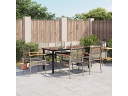 Juego de comedor de jardín de 7 piezas con cojines, mimbre gris, DKD Home Decor