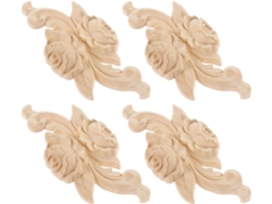 Juego 4 Apliques Tallados Madera Maciza Motivo Dimensiones 12 5 Adhesivos Decorativos Muebles Decoración