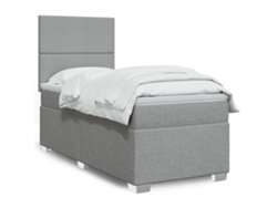 Cama Box Spring Con Colchón Tela Gris Claro 80x200 Cm