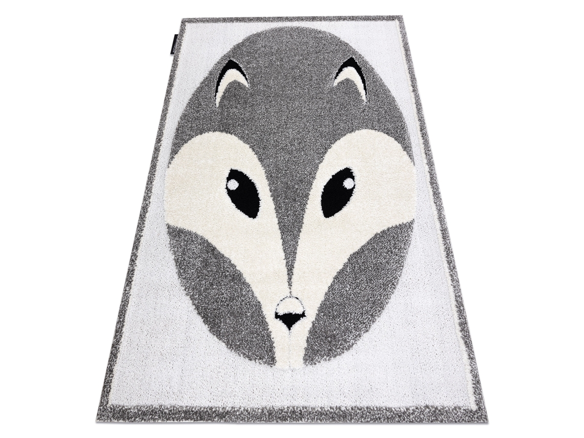 Alfombra Infantil Moderna Joy Fox, Zorro Para Niños - Estructura Dos Niveles de Vellón Gris/Crema (140 x 190 cm)