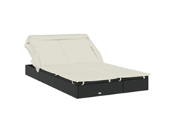 Tumbona con toldo plegable para 2 personas, mimbre, negro, MAISON EXCLUSIVE