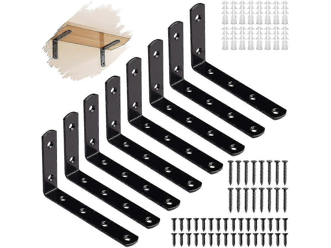 8 Soportes De Estante Negros, Soportes De Metal En L Montados En Pared, Resistentes, Acero Inoxidable, Para Estantes, Cocina, Baño