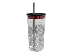 Vaso Acrílico Cube con Pajita Acero Inox. Marvel 540ml