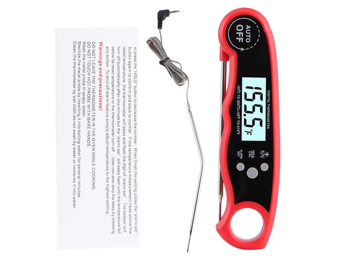 MEOIRUERY Termómetro para Cocina y Barbacoa con Pantalla LCD Retroiluminada, Utensilio de Cocina Rojo