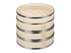 Relaxdays Vaporera Bambú, 3 Pisos, Anillos De Metal, Cesta Para Arroz O Verduras, Para Comida Asiática, Ø 24 Cm, Natural