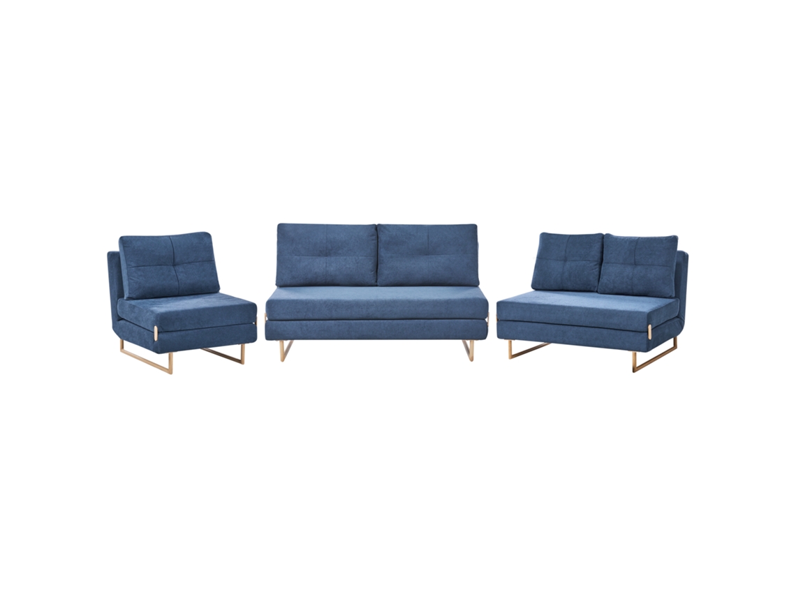Conjunto de sofás Beliani Jerslev Cambalhota para 6 personas en tela azul