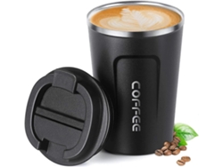Taza De Café Aislada De Acero Inoxidable 13oz, Viaje Con Doble Pared Y Vacío, Termo Anti- Derrame Negro