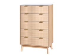 Cómoda Succebuy de 5 cajones de madera acanalada, 39,9 x 74,9 x 121,9 cm, color madera