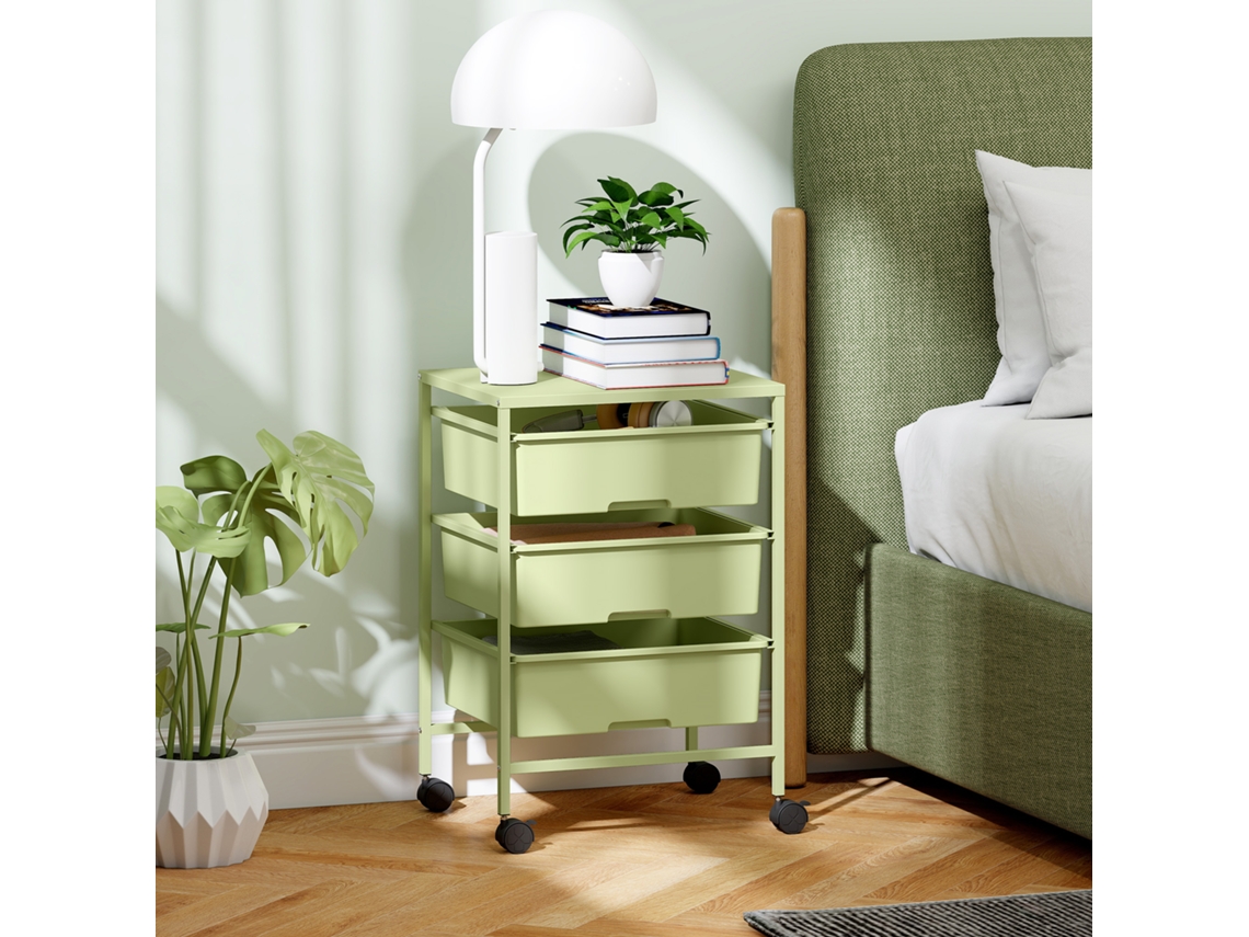 VPMKP - Homcom carrito auxiliar con ruedas cocina 3 niveles 3 cestas de almacenamiento estructura de acero para comedor/baño, 40,8x33,5x60,5 cm, verde