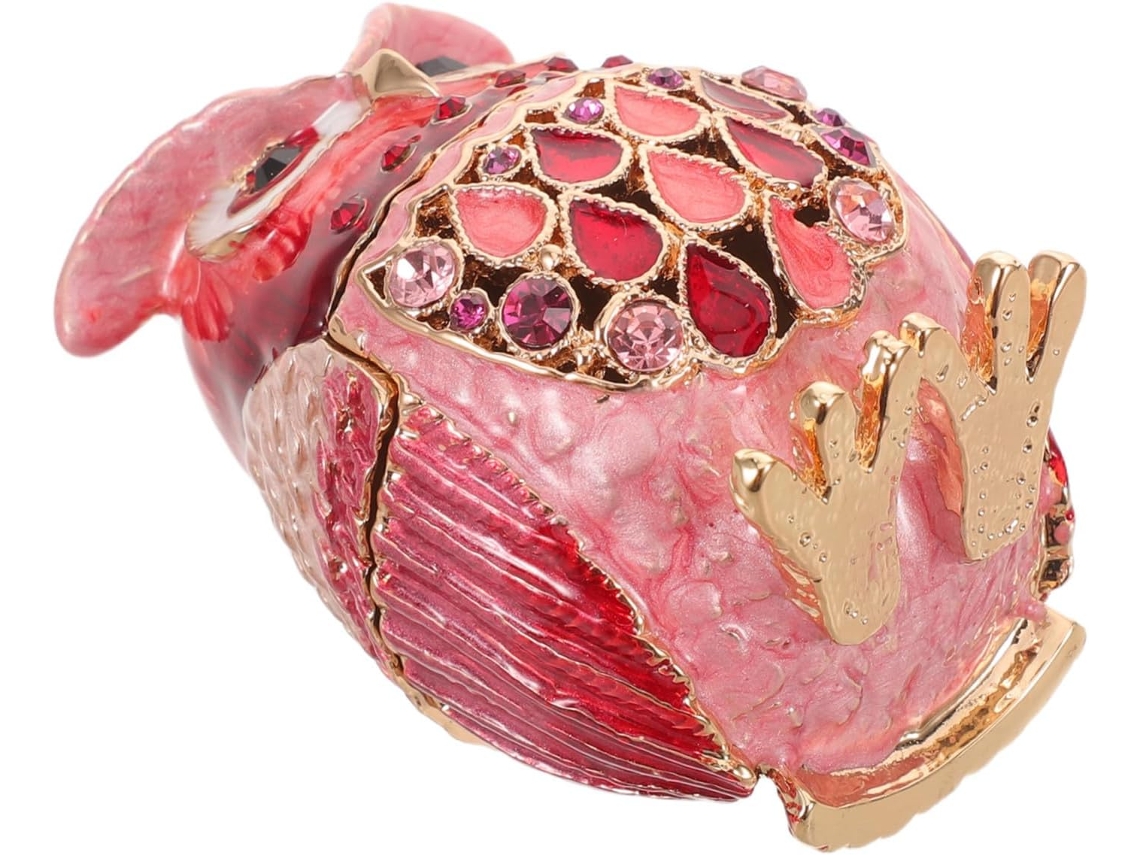 Caixa De Joias Esmaltada Com Coruja Rosa, Caixa De Metal Articulada, Organizador Para Anéis E Brincos.