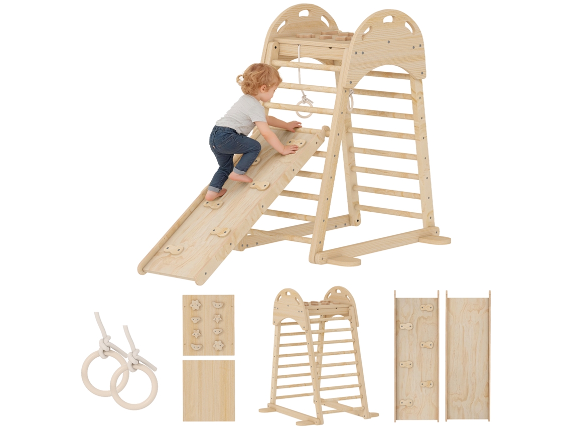 Plataforma Triangular Montessori 6 En 1 Con Anillas Y Tobogán - Madera