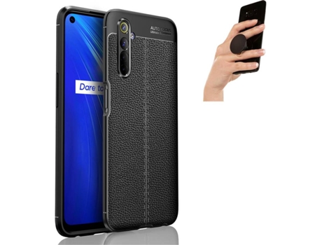 Carcasa y Popsocket Realme 6 Rugged Leather Negro