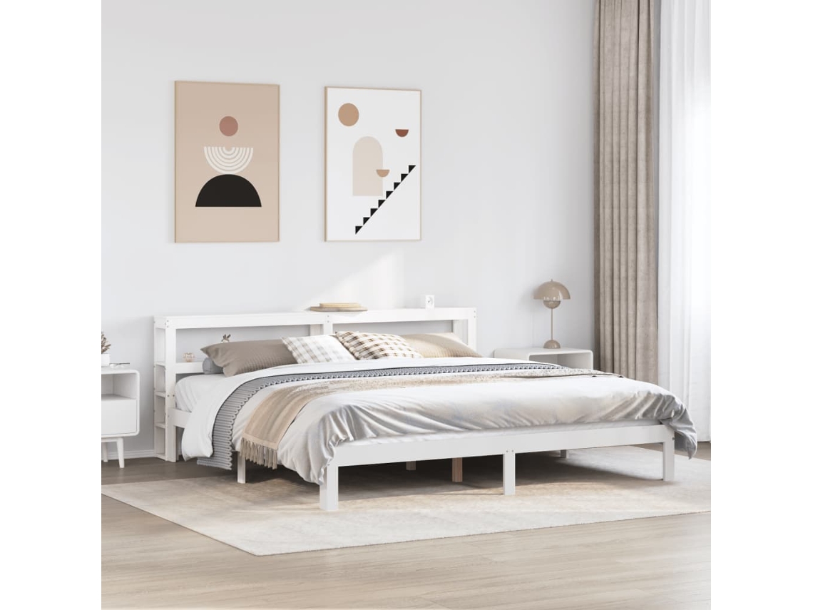 Estructura De Cama Con Cabecero Sin Colchón Blanco 200x200 Cm