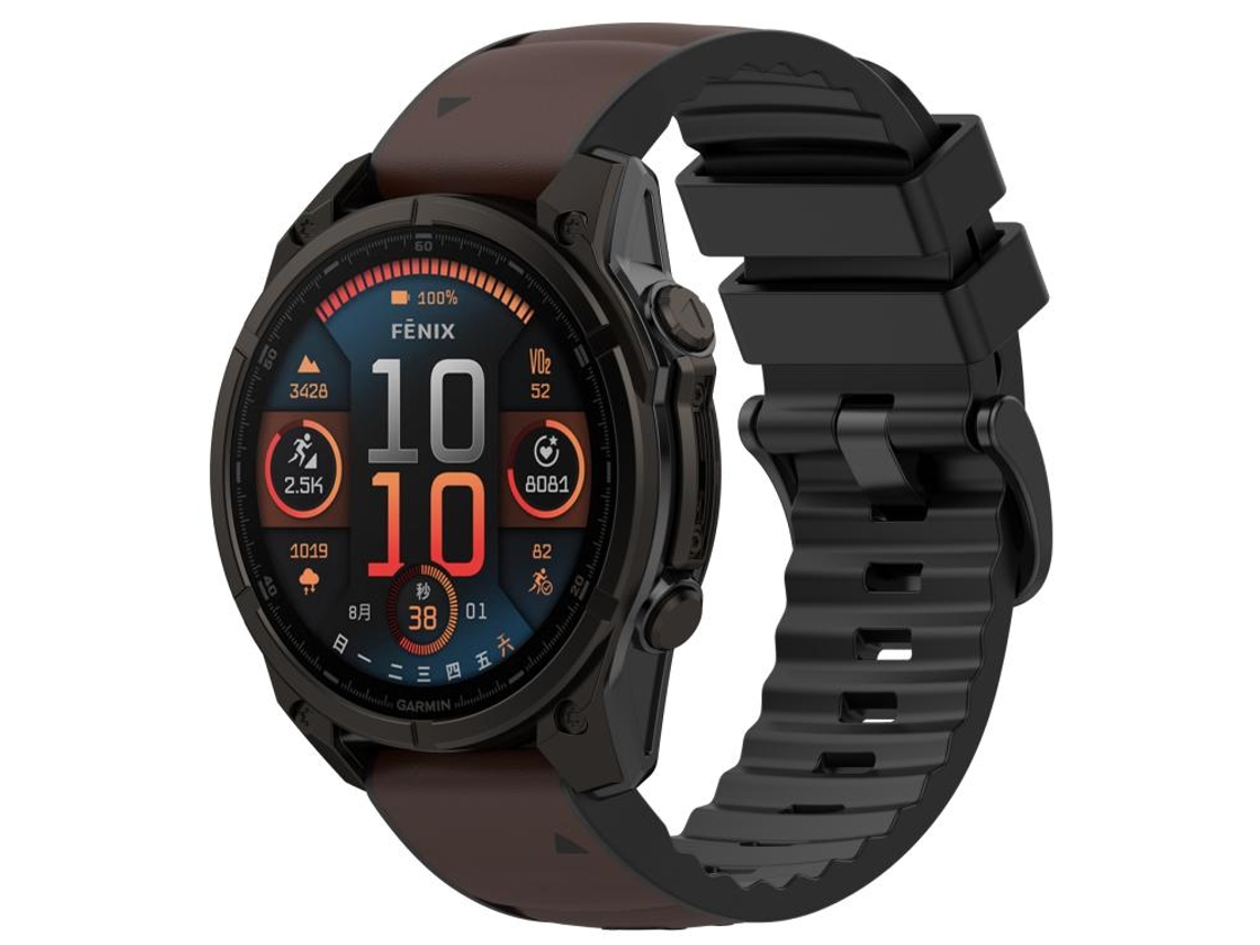 Bracelete Para Garmin (26mm) - Silicone E Nylon Híbrido Com Couro - Liberação Rápida - Duas Cores Couro Marrom Escuro + Silicone