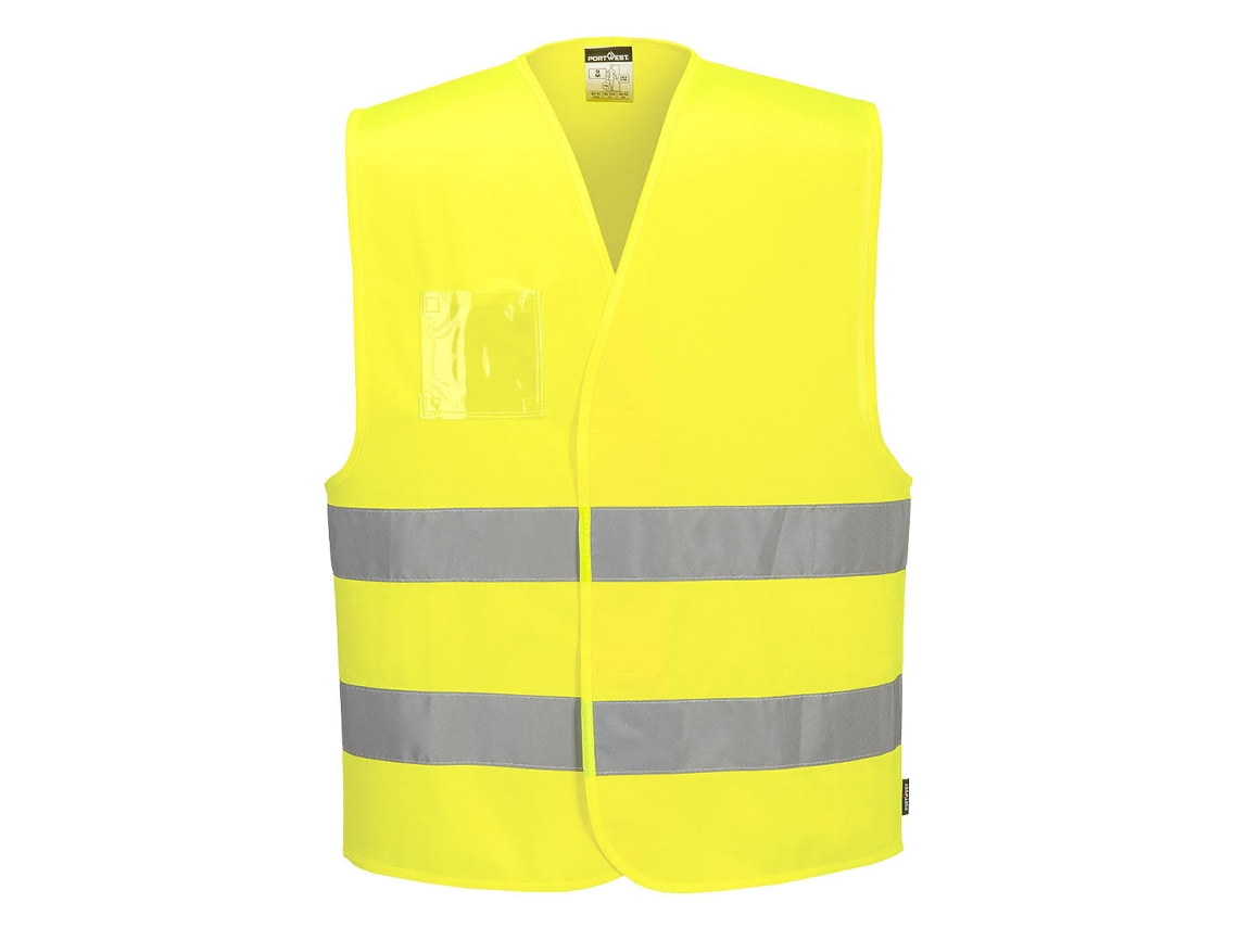 Chaleco de alta visibilidad Portwest con doble soporte de identificación, ideal para trabajos al aire libre / Amarillo / S/M