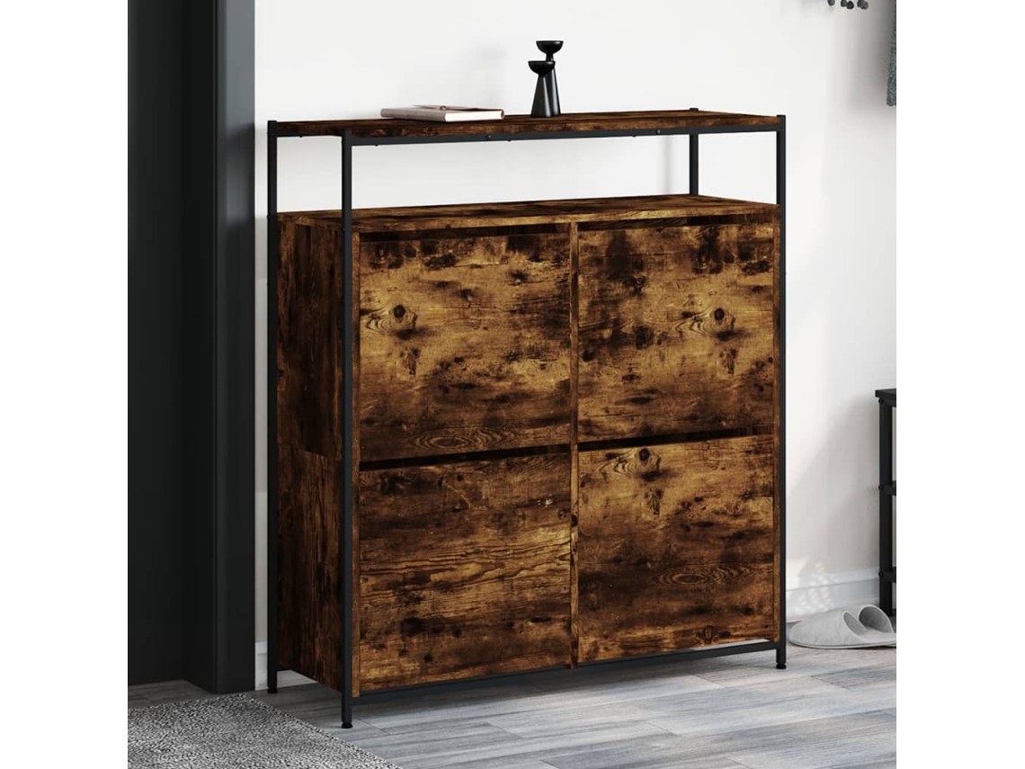 Mueble Zapatero | Armario Zapatero 4 Cajones Abatibles Roble Ahumado 100x34x112 Cm