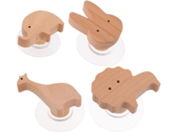 Juego 4 Ganchos Decorativos Madera Diseño Animales Dibujos Animados Adhesivos Pared Prácticos Organizadores