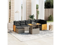 Conjunto de sofá de jardín de 8 piezas con cojines, ratán gris, DKD Home Decor