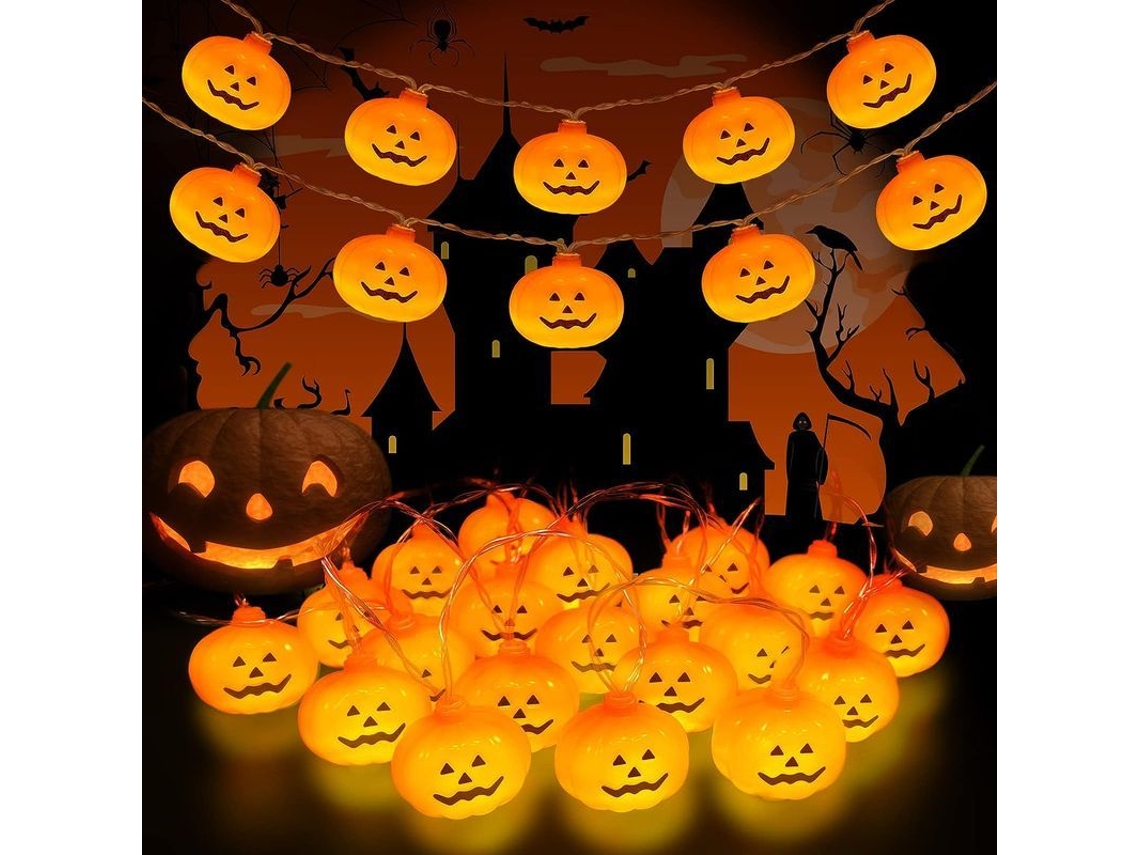 Luces De Halloween Con Forma De Calabaza, 2,5 M, 20 Led Naranjas Con 2 Modos - Ip65, Funciona Con Pilas