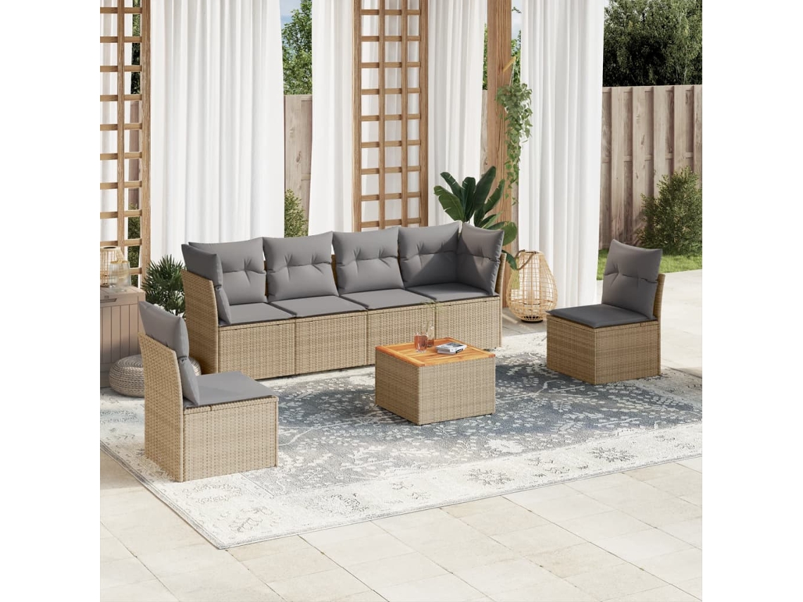 Conjunto de sofá de jardín de 7 piezas con cojines en mimbre beige mixto de DKD Home Decor