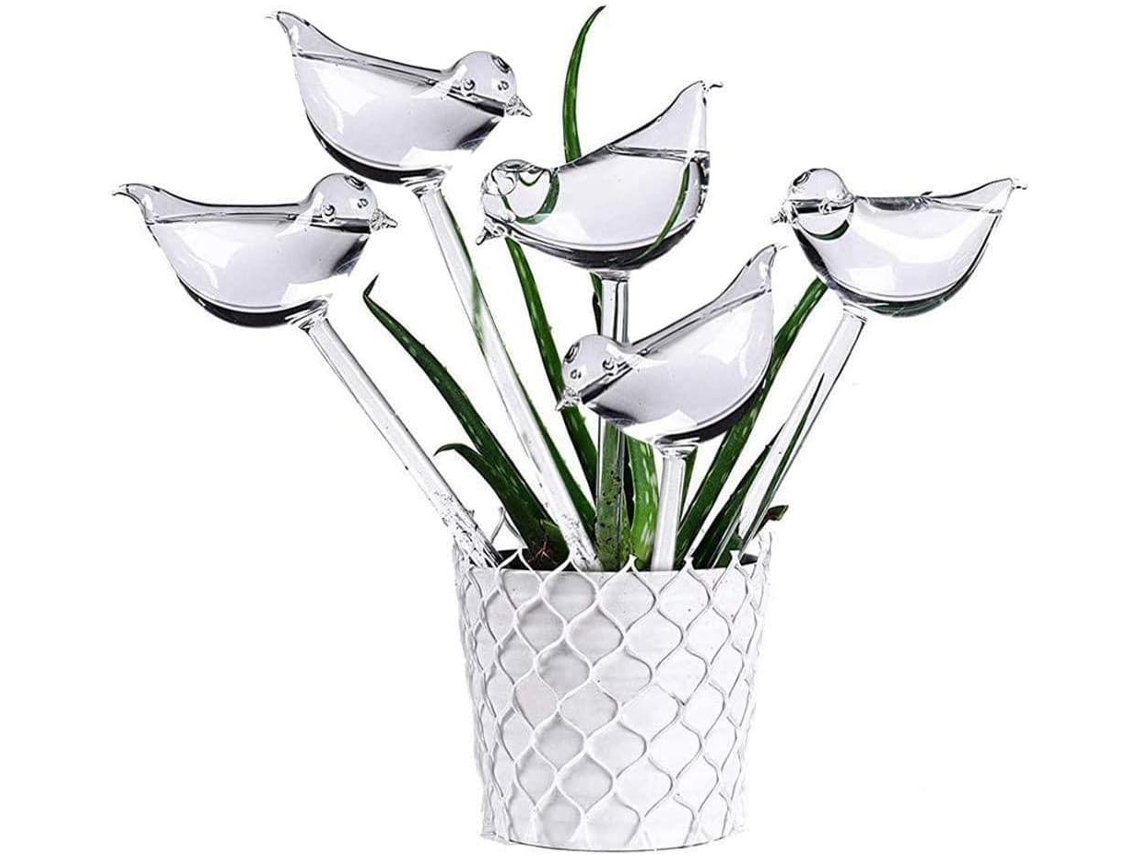 10 globos de vidrio transparentes con forma de pájaro para riego automático de plantas de interior, flores y jardín. Kofihety