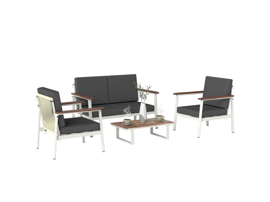 Conjunto De Sofás De Jardín Para 4 Personas: 2 Sillones, Sofá Y Mesa De Centro.