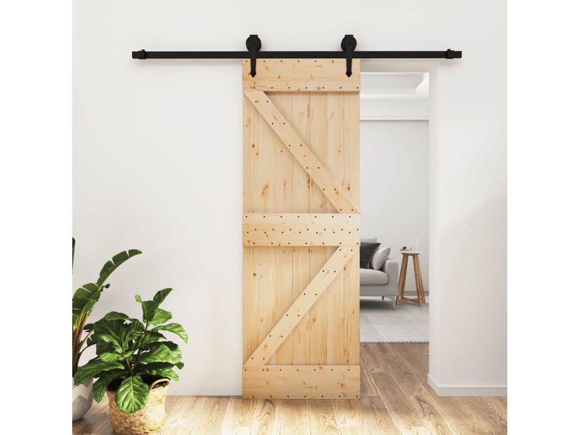 Puerta corrediza | Puerta corredera con herrajes 70x210 cm madera maciza de pino Wsd637404 Lovely Home
