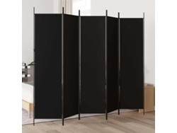 Separador de ambientes con 5 paneles, 250x200 cm, tela negra.