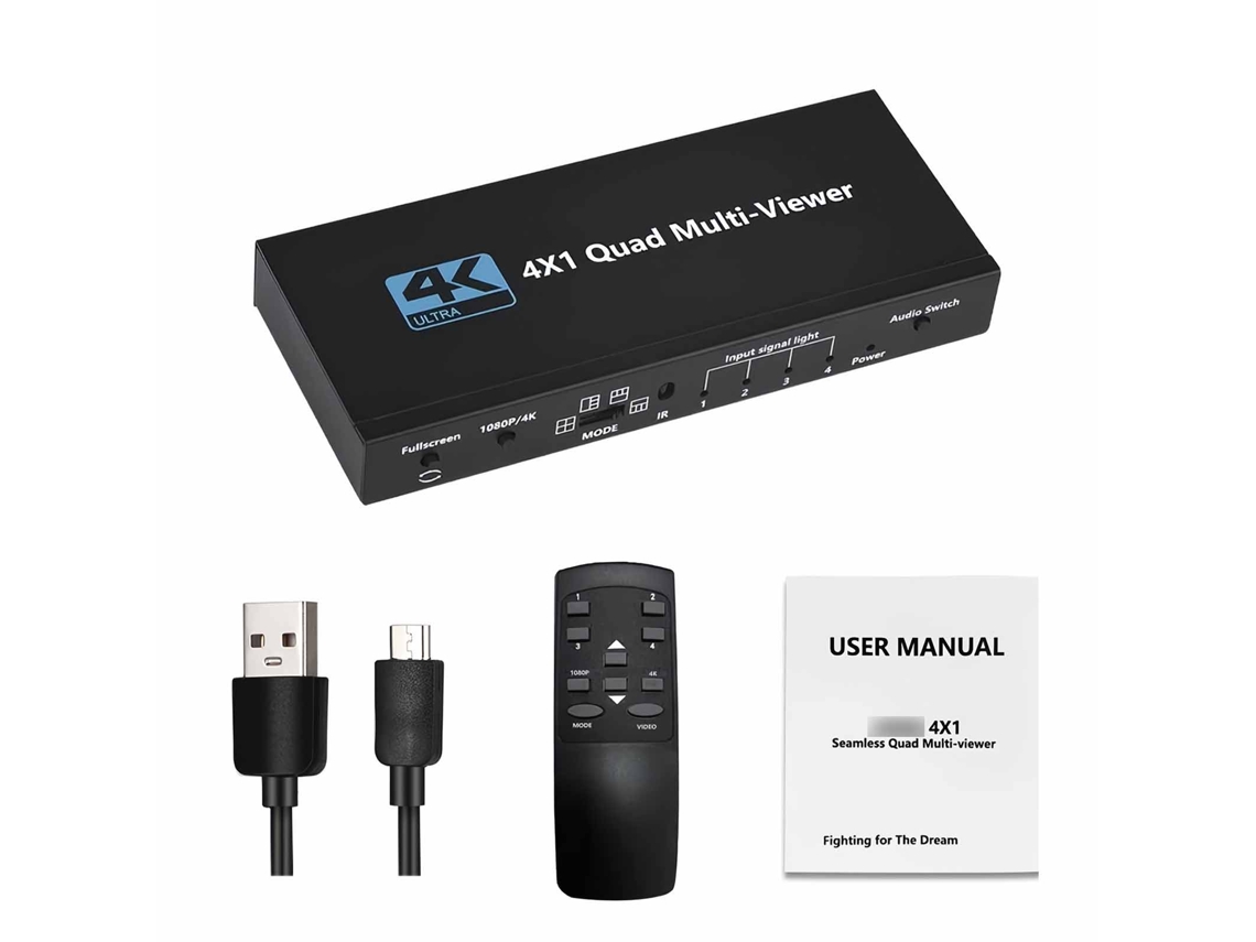 Divisor De Interfaz Multimedia De Alta Definición 4k 4 Entradas 1 Salida Con Control Remoto
