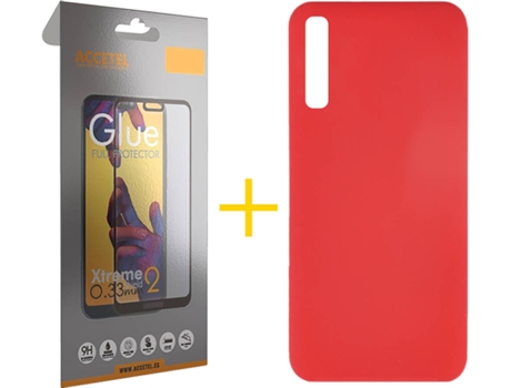 Kit Funda + Protector de Pantalla Samsung Galaxy A50 ACCETEL Full Silicona Líquida (Rojo)