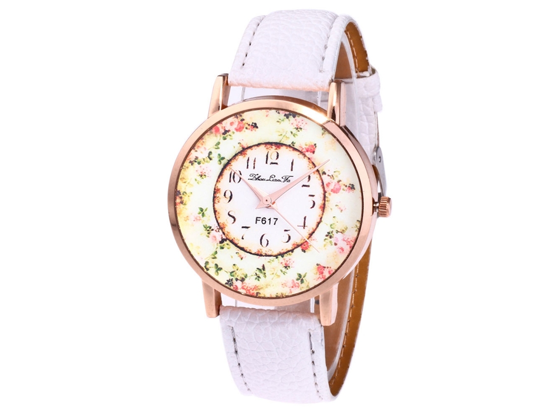 Reloj De Pulsera De Cuarzo Para Mujer Con Correa De Piel Sintética Y Esfera Redonda Blanca.