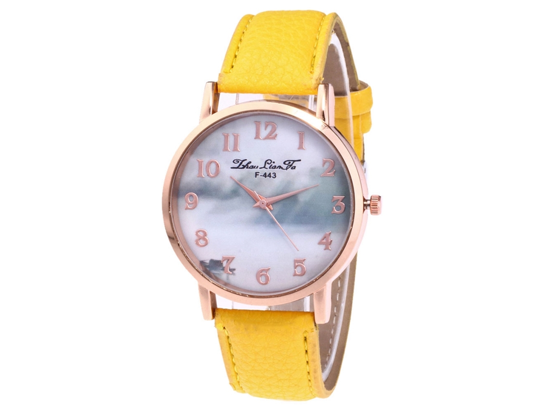 Reloj De Pulsera De Pareja De Moda Con Correa Pu, Dial Redondo, Cuarzo (amarillo)