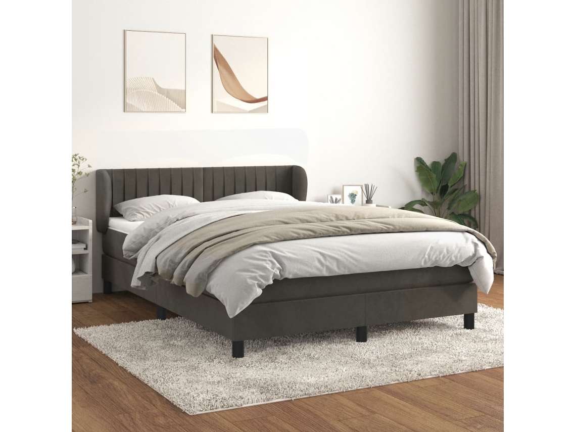 Cama Box Spring Con Colchón Terciopelo Gris Oscuro 140x200 Cm
