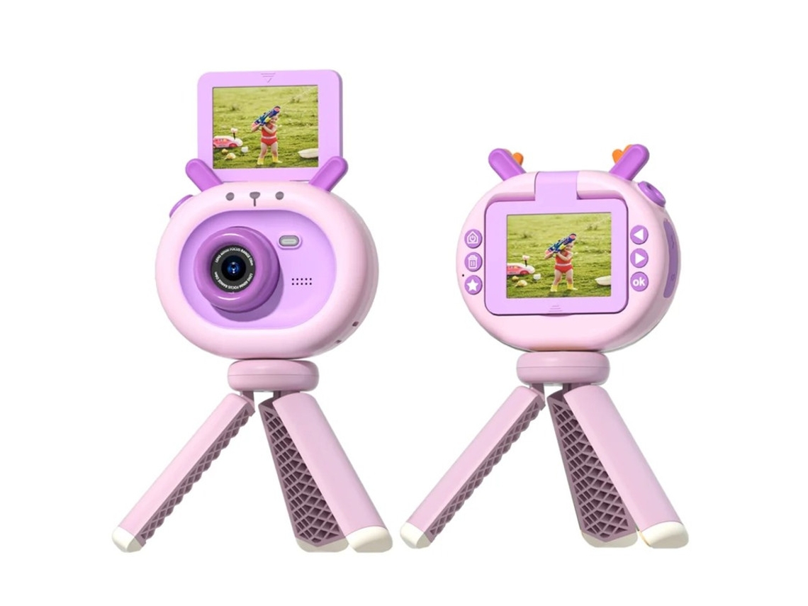 Mini cámara fotográfica para niños, 4800 W, HD, píxeles, 24 pulgadas, rotación de 180 grados, con trípode, color morado, Yizhood