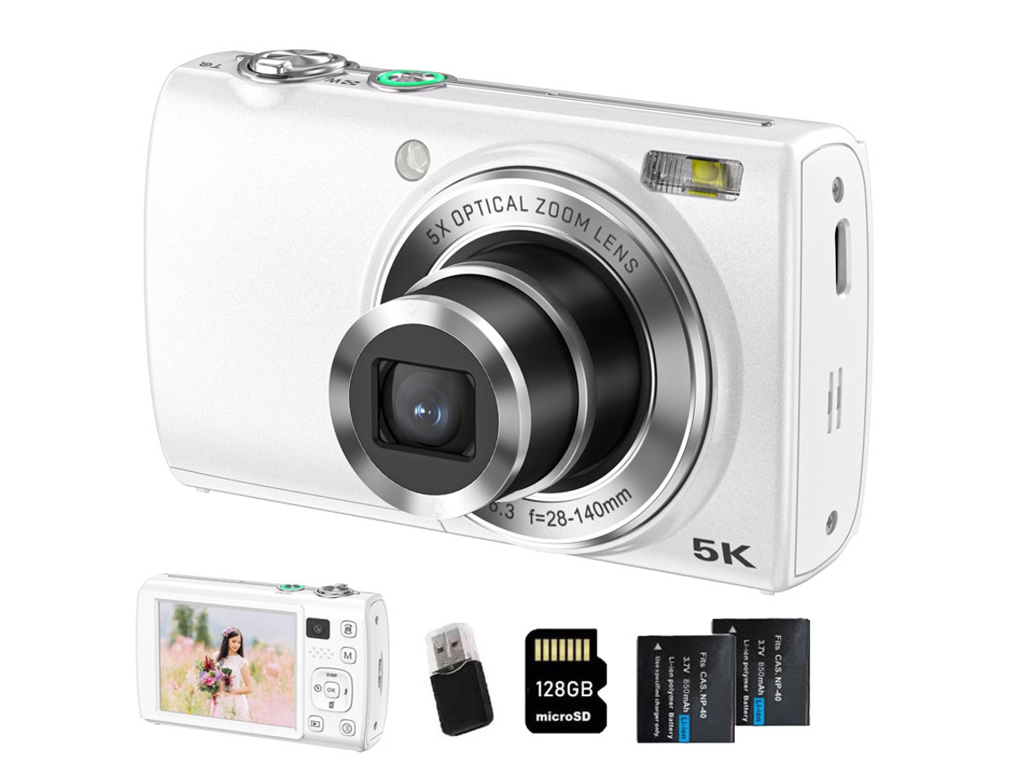 Cámara Digital Szsmart Dc408w 5k 64mp Zoom Óptico 5x Pantalla Táctil Cámara Dual Autofocus Para Creadores + Tarjeta De Memoria 128 Gb + 2 Baterías