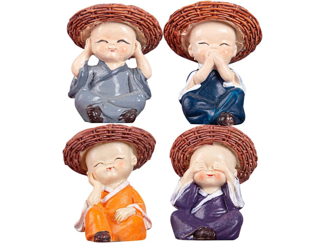 Juego De 4 Figuras De Monjes De Resina, Decoración De Interiores Y De Mesa