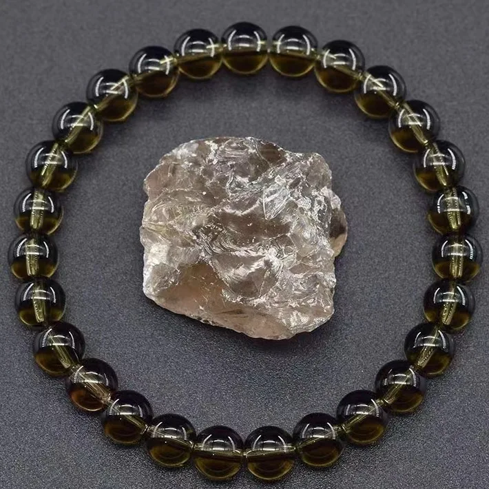 Pulsera de cuentas de piedra natural para yoga, reiki, sanación, amuleto y talismán de la suerte. MDUG (Cuarzo ahumado, 17 cm)