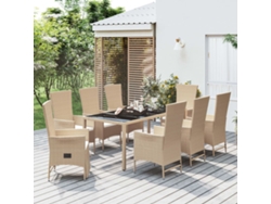 Juego de comedor de jardín de 9 piezas con cojines, mimbre sintético beige, DKD Home Decor