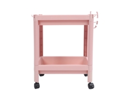 Estantería de baño de 2 niveles con ruedas, color rosa.