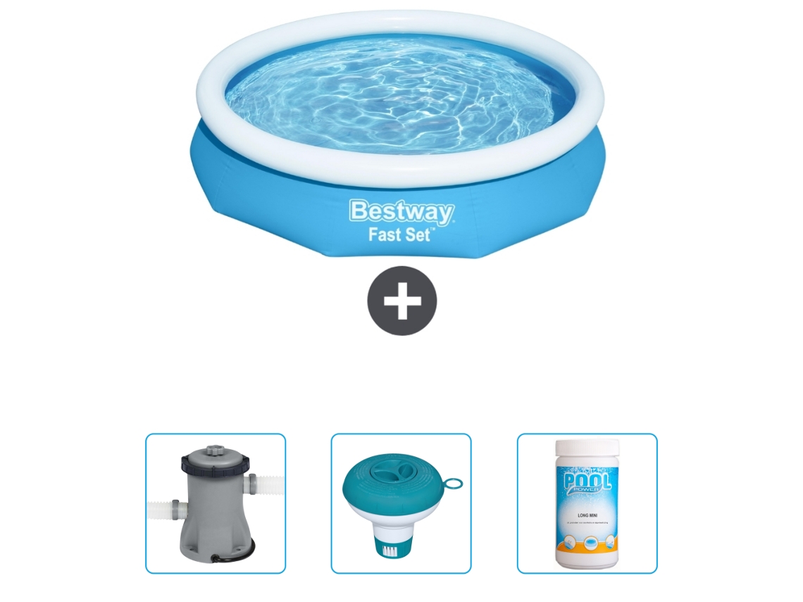 Piscina Hinchable Redonda Fast Set BESTWAY - 305 x 66 cm - Azul - Incluida Bomba - flotador de cloro - Cloro