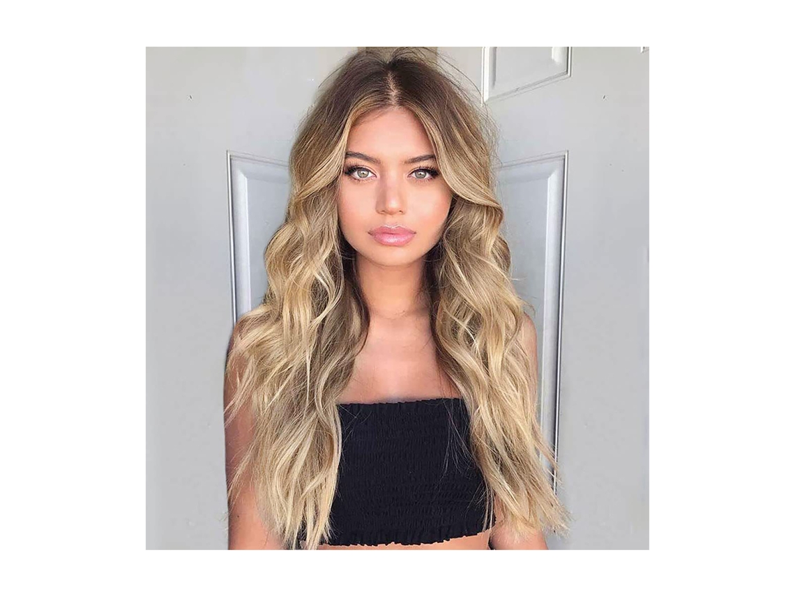 2026 extensão de Cabelo Longo Ondulado Cacheado Sintético Cor Marrom Dourado para Mulher